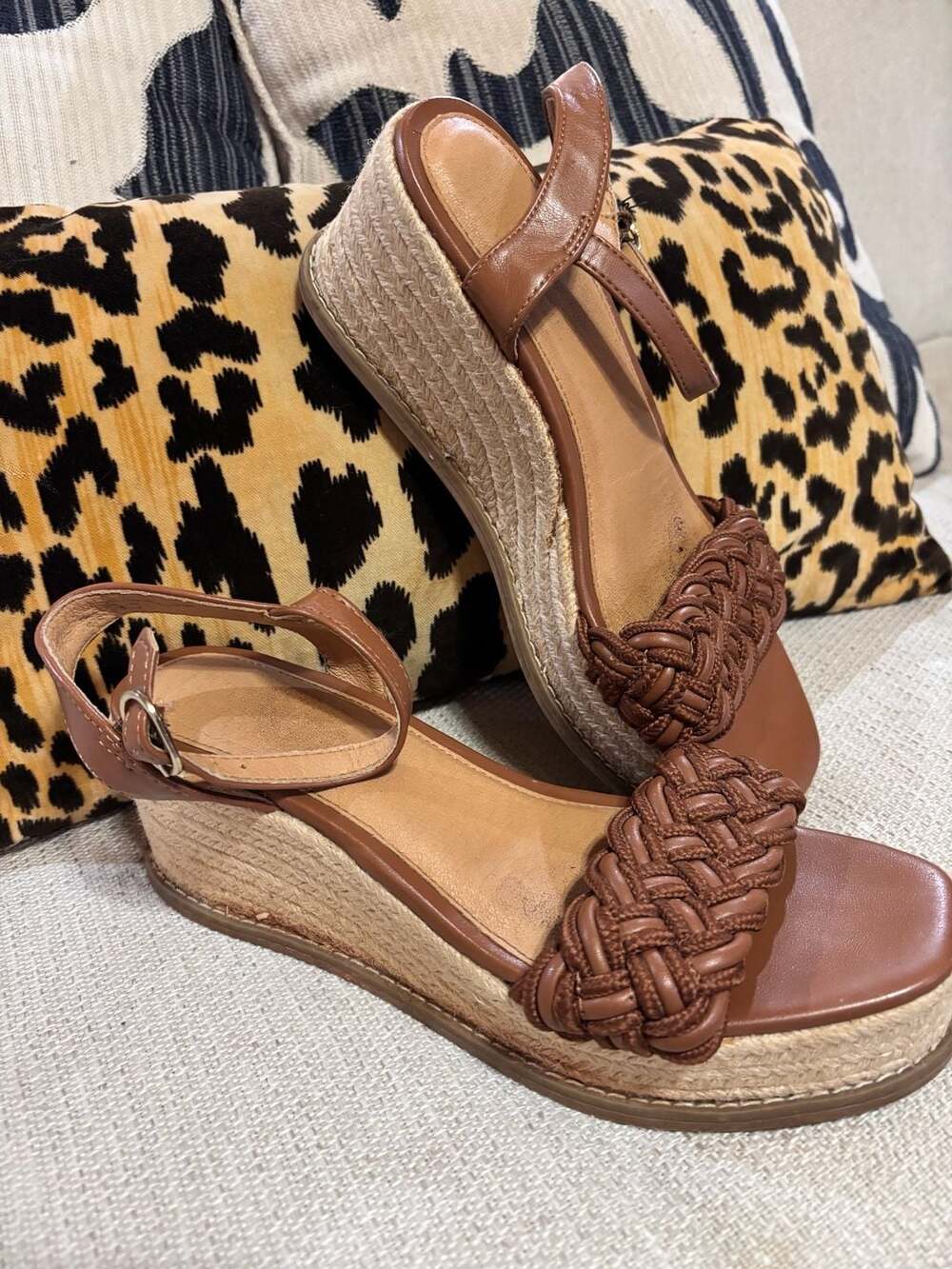 Time and Tru Braided Wedge Sandals Cognac Brown